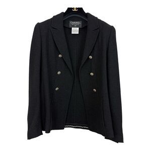 Chanel Boutique Blazer 1998 Double Breast Boucle Knit Jacket Sz FR 36 US 4 Black